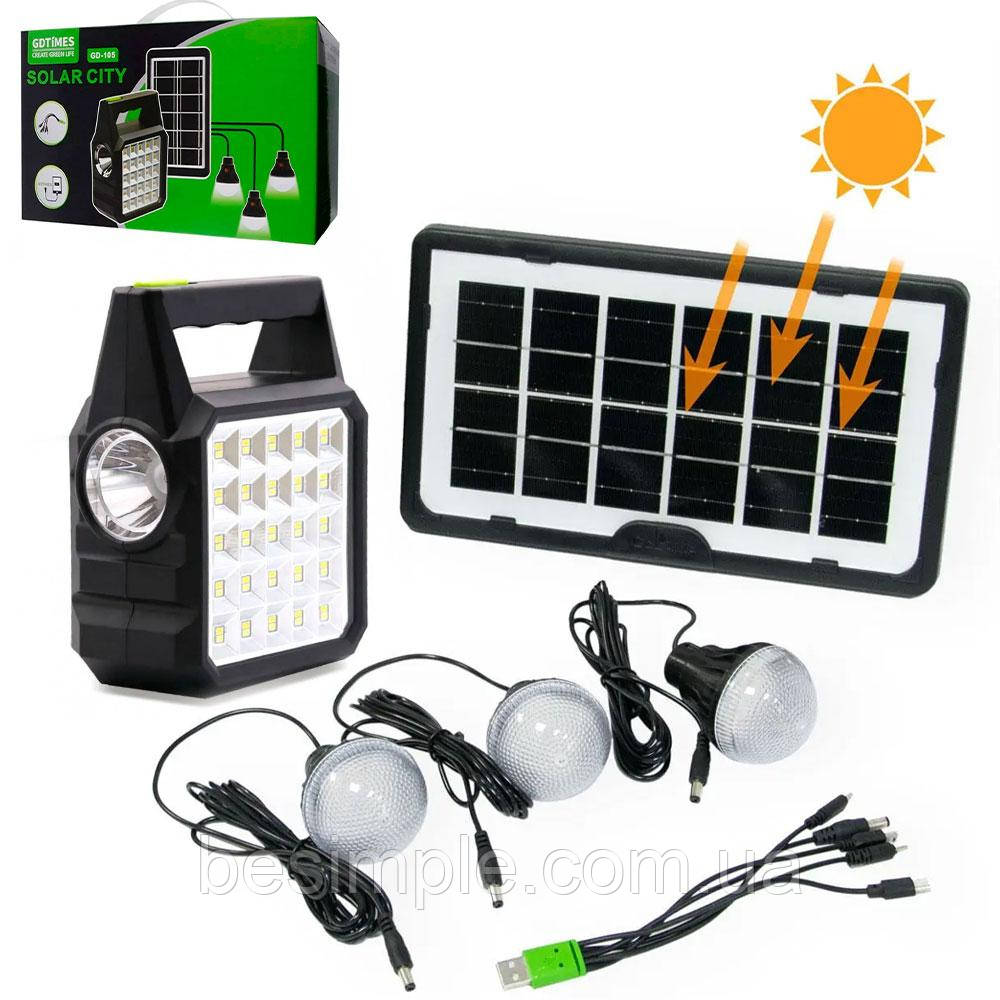 Портативна сонячна станція, 10000 мАг, PowerBank, GD 105 / Туристичний ліхтар, фото 1