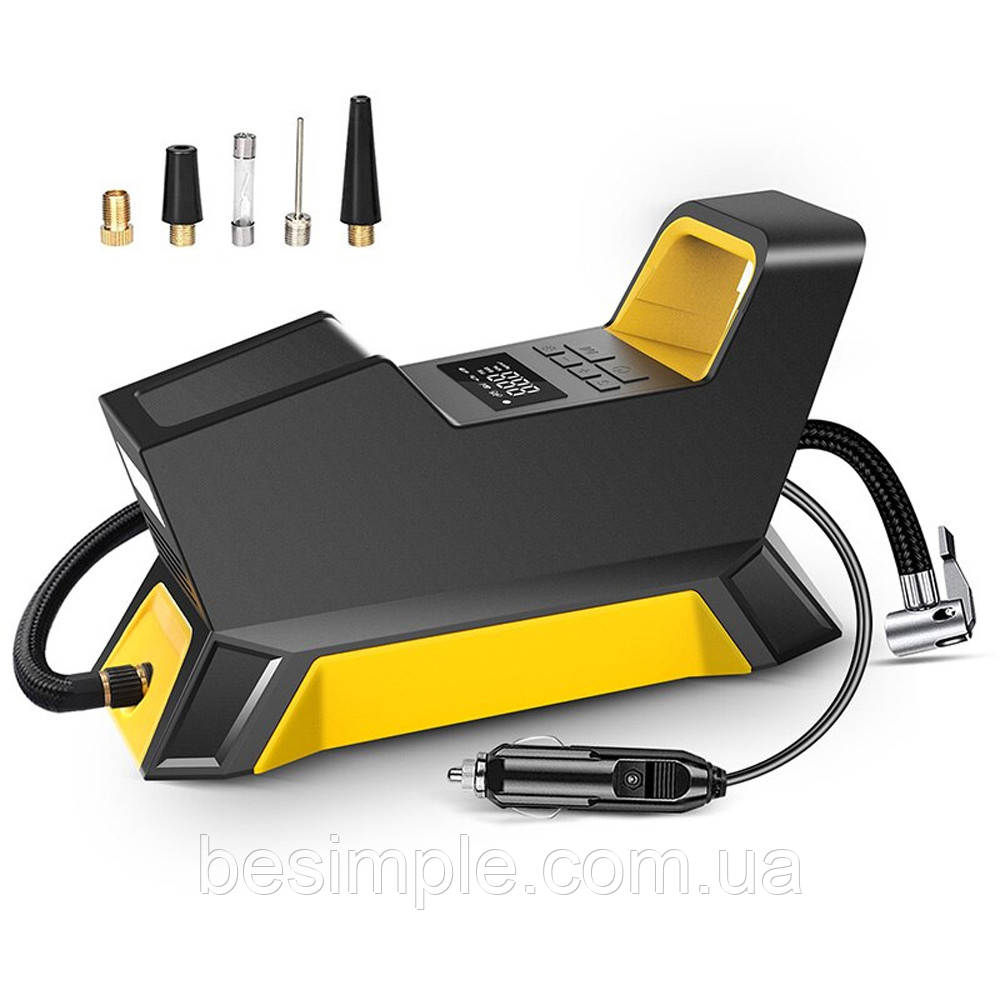 Автомобільний компресор для шин, 12V + насадки / Портативний насос з дисплеєм / Автокомпресор