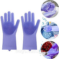 Перчатки с ворсинками для мытья, универсальные Kitchen Gloves, Фиолетовые / Силиконовые перчатки для животных