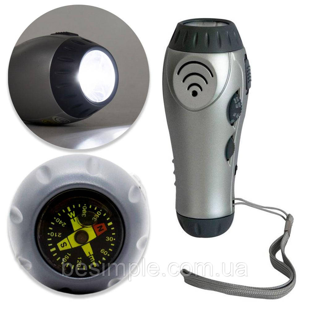 Портативний ліхтарик на батареях АА, OTB R-440 / Світлодіодний ручний ліхтар з компасом / Радіо-ліхтар, фото 1