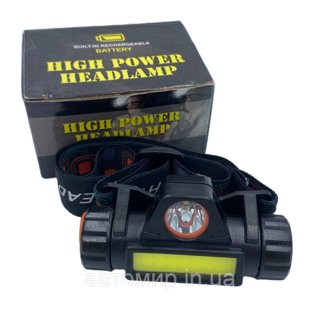 Налобний ліхтарик, 2 реж., корпус-пластик, водостійкий, вбудований аккум, 6400K, фото 1