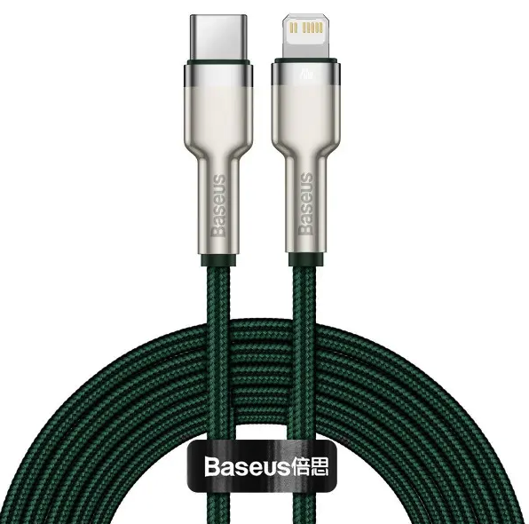 Кабель Baseus Cafule Metal Lightning to Type-c 20W 2m Dark Green CATLJK-B06, фото 1