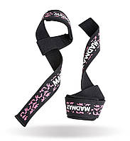 Лямки для тяги спортивные тренировочные кистевые ремни MadMax Camo Power Wrist Straps Camo/Pink KU-22