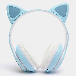 Бездротові навушники з котячими вушками, STN-28, Блакитні / Bluetooth навушники / Дитячі навушники з підсвічуванням