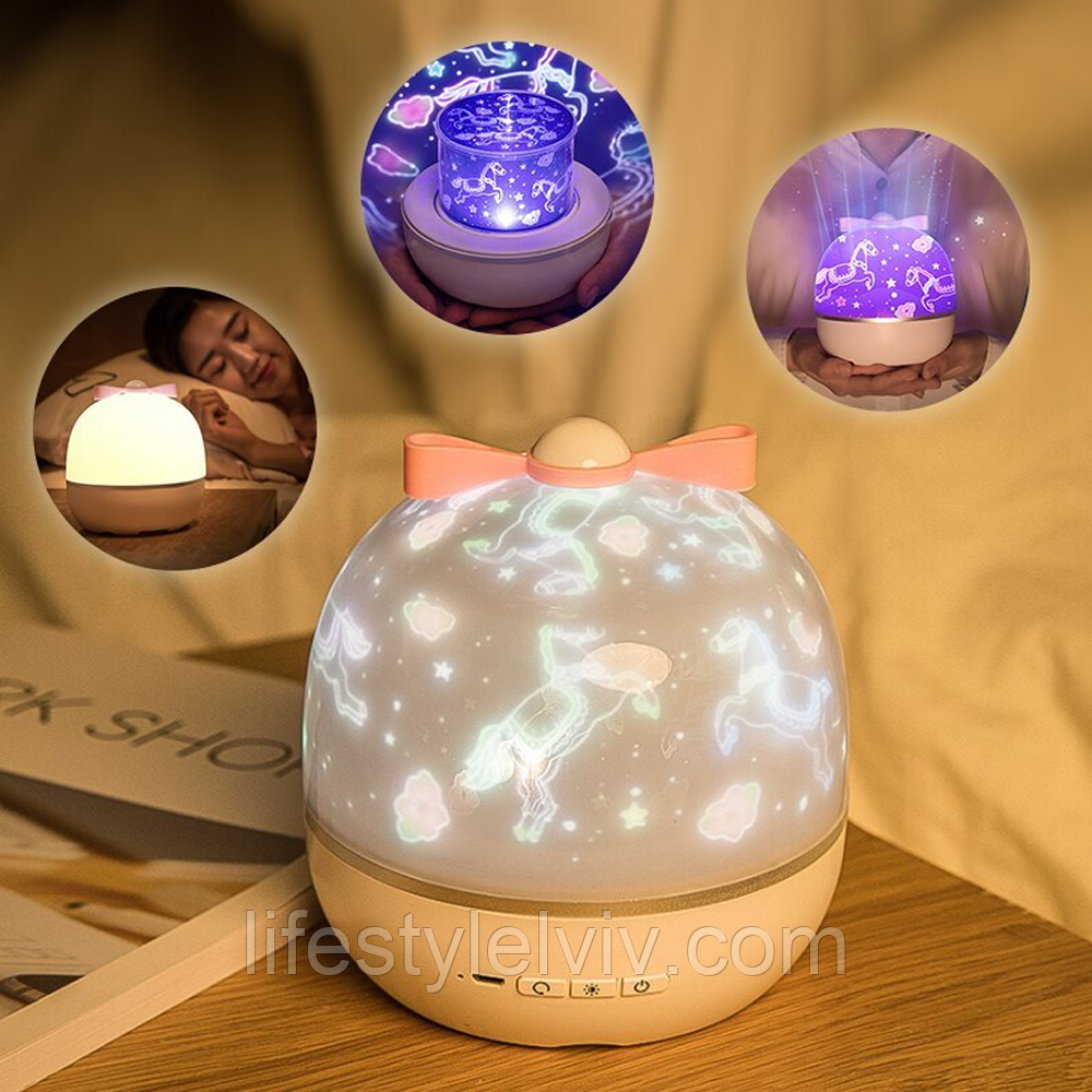 Музичний дитячий нічник-проектор 6 режимів Night Light Projector Li-7625