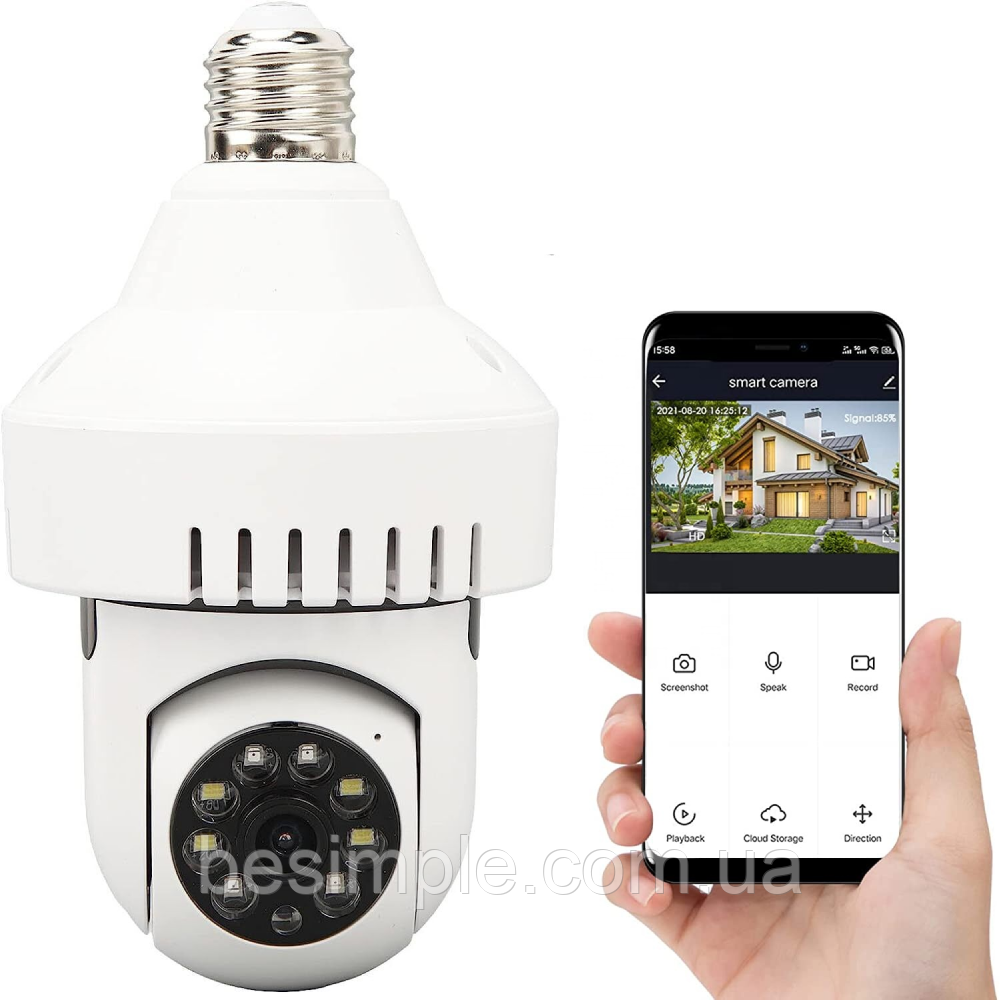 IP Камера відеоспостереження в патрон 2Мп, з датчиком диму / WiFi камера спостереження з датчиком руху, фото 1