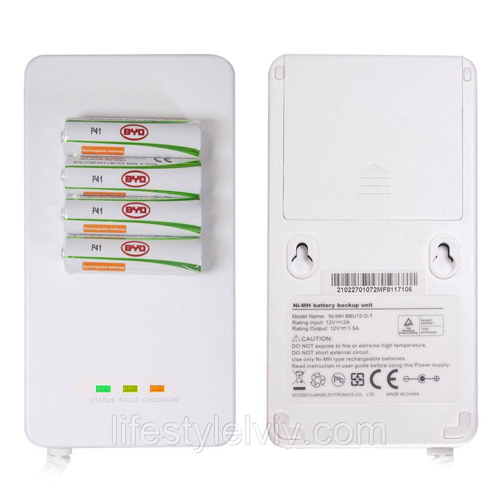 Mini UPS + 4 акумулятори АА, BBU15-DT, 12В / Адаптер резервного живлення, фото 1