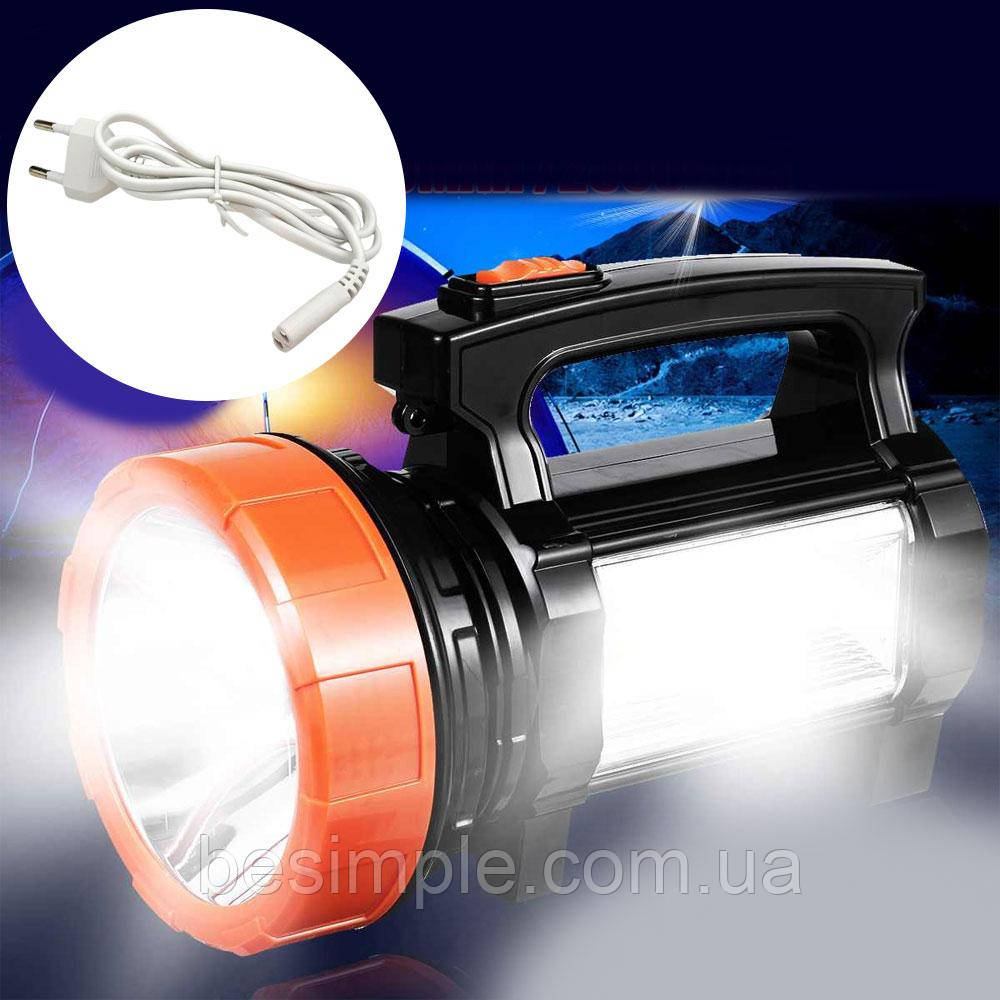 Ручний ліхтар з акумулятором та боковою лампою (220V) BD-008 / Переносний ліхтарик / Аварійний ліхтар