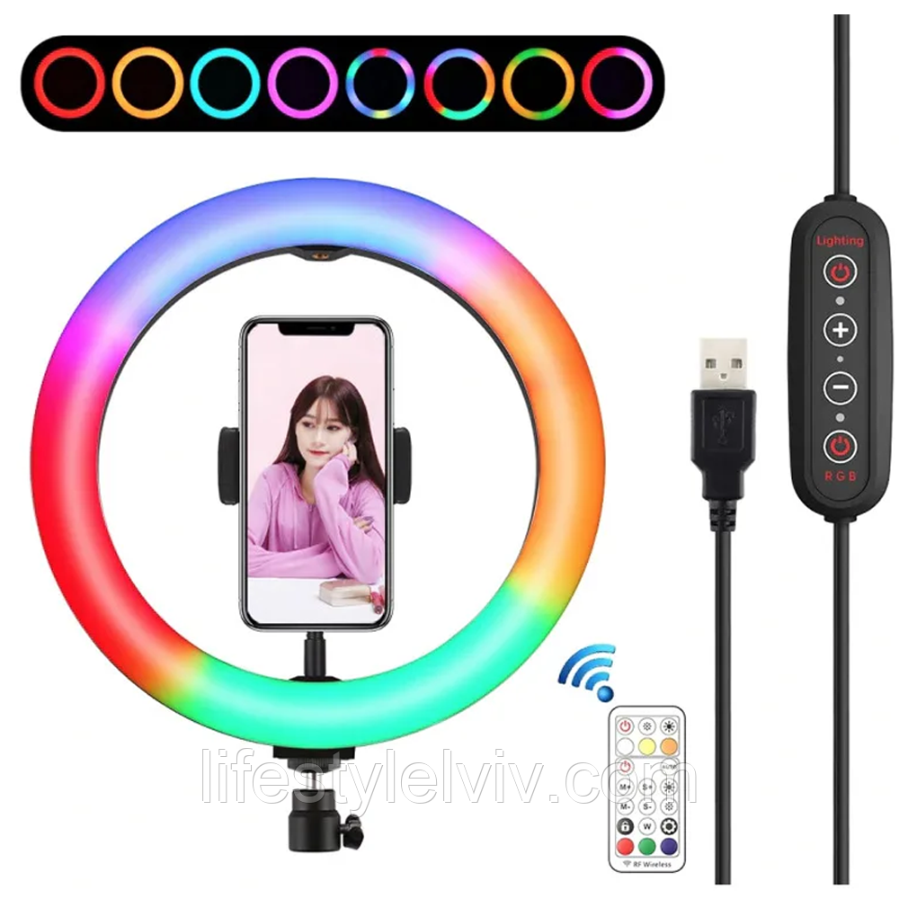 Кільцева лампа RGB XD 300 Soft Ring Light 30 см з пультом / Світлодіодна лампа