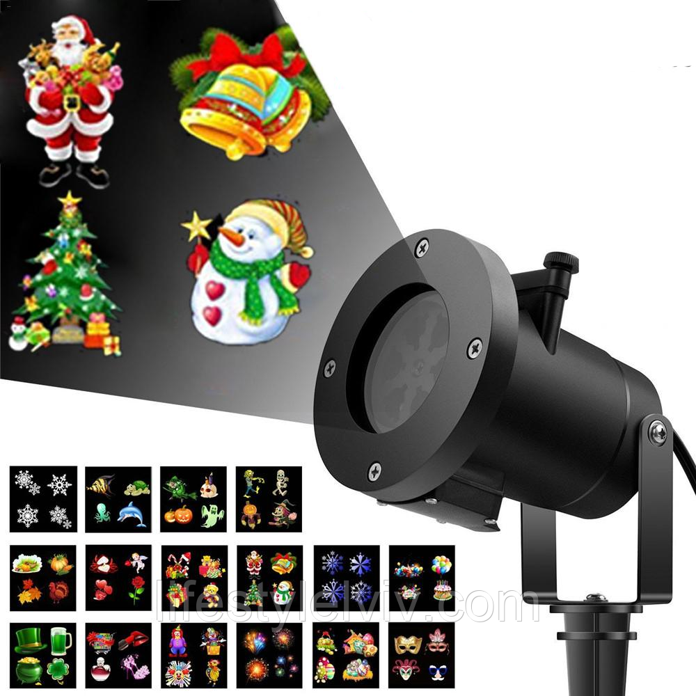 Вуличний лазерний проектор 16 картриджів Christmas Laser Projector №16F / Новорічний проектор