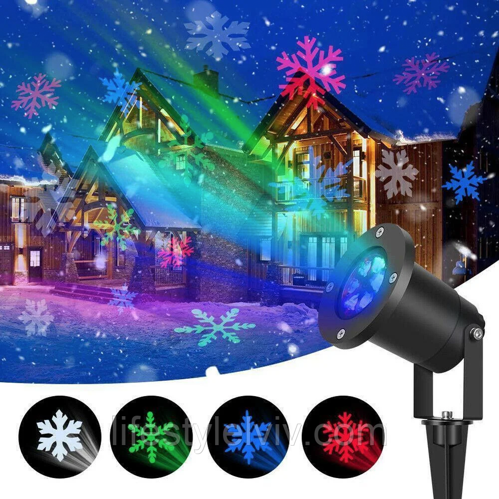 Вуличний лазерний проектор Star Shower COLOR Криву № WP2 різнокольорові сніжинки