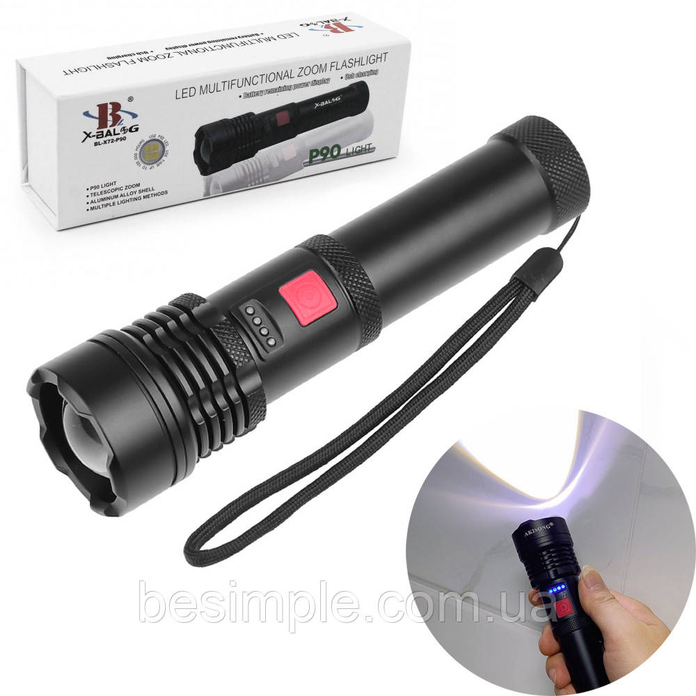 Ліхтарик ручний акумуляторний, від USB, Bailong BL X72 P50 / Світлодіодний LED ліхтар / Ліхтарик на акумуляторі