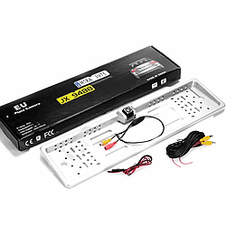 Камера заднього виду рамка з підсвічуванням 4LED, Срібляста / Тримач номерів з камерою / Рамка для номера