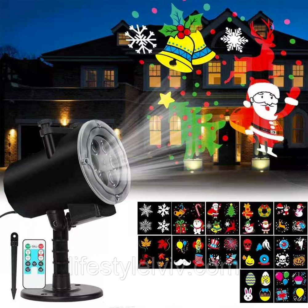 Вуличний лазерний проектор з пультом Laser Garden Projector Card change № ZP1 12 слайдів / Новорічний проектор