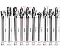 Набір з 10 бор - фрез по дереву (алюмінію) з карбід вольфраму для гравера Dremel