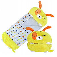 Спальный мешок для детей (130х50 см) 3в1 Розовый / Мягкая игрушка подушка / Детский спальник