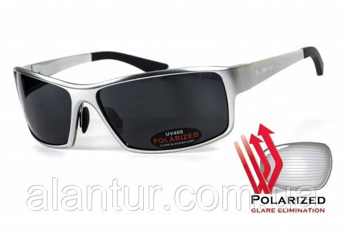 Окуляри поляризаційні BluWater Alumination-1 Silver Polarized (gray) чорні, в сріблястій оправі