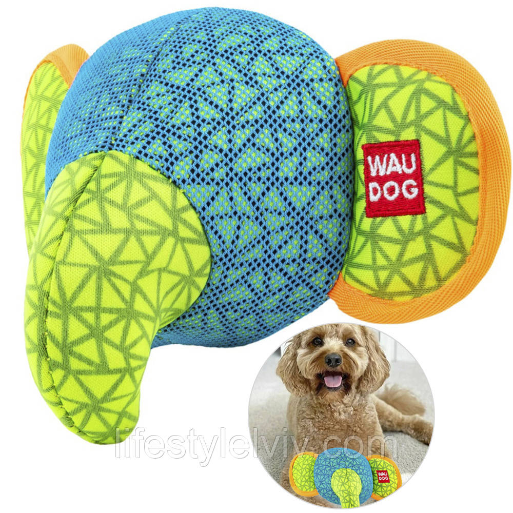 Іграшка Слон (20x14 см) зі звуком для собак, WAUDOG Fun, Блакитна / М'яка гра-пищалка для собачок та щенят, фото 1