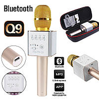 Портативний бездротової мікрофон караоке Bluetooth колонка вокальний Micgeek Q9 в чохлі Золотий з рожевим