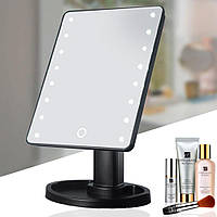 Косметическое зеркало для макияжа со светодиодной подсветкой 22 LED, на батарейках, NJ-230, Черное