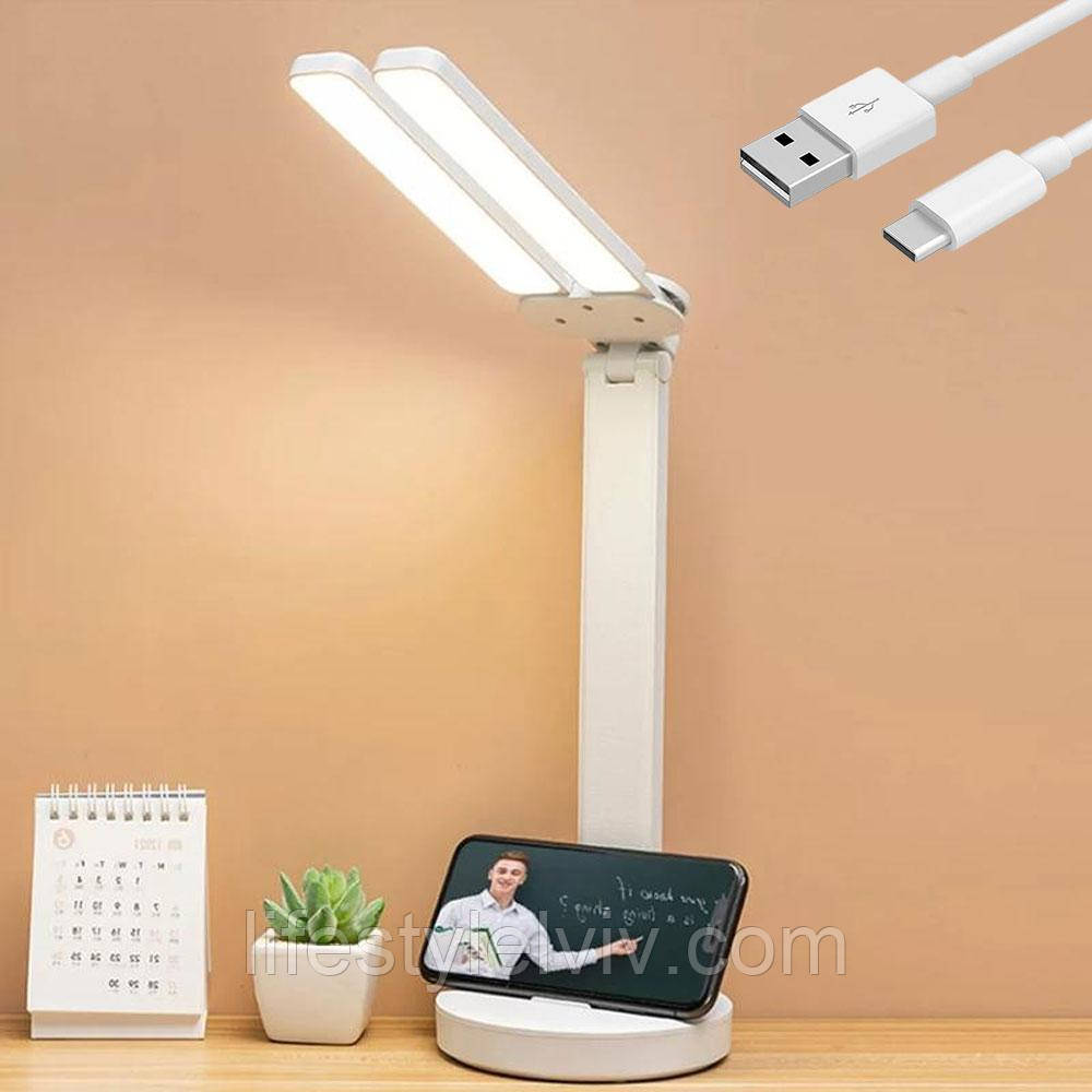 Настільна акумуляторна сенсорна лампа USB, 40 LED, 5 Вт, 3000 mAh, з регульованою яскравістю 1960, фото 1