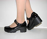 Жіночі чорні лаковані туфлі низький каблук ремінець липучка 36 37 38 39 40 41, фото 6