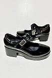 Жіночі чорні лаковані туфлі низький каблук ремінець липучка 36 37 38 39 40 41, фото 7