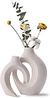 Комплект из 2-х ваз Kingbar белые матовые, керамические для пампасной травы, с отверстиями в стиле бохо