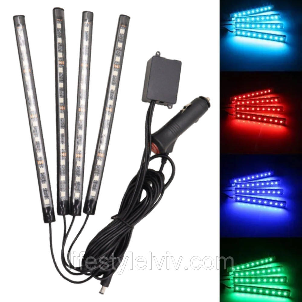 Універсальна RGB led підсвічування HR-01678, зі світломузикою / Підсвічування в машину / Автомобільна лед стрічка, фото 1