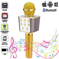 Безпровідний мікрофон караоке WSTER WS1688 bluetooth USB для вокалу, мікрофон для домашнього караоке Золотий