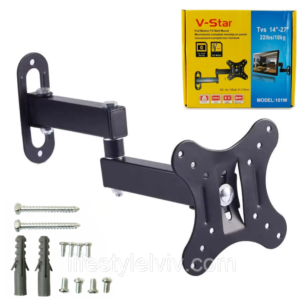 Кріплення для телевізора на стіну DF03 X100 від 14 до 27 дюймів / Кронштейн для ТВ / Поворотне кріплення для ТВ, фото 1