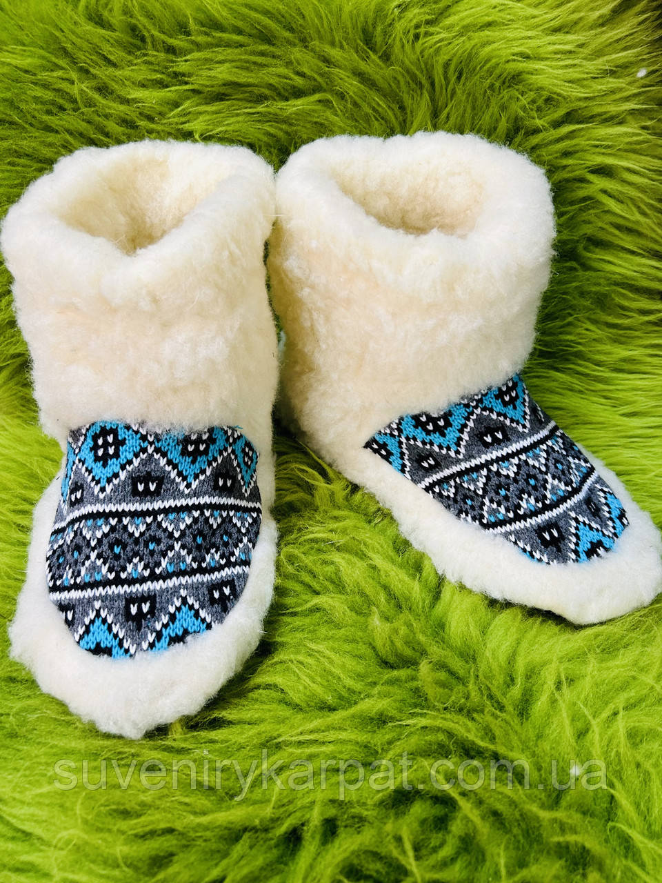 Чуні з овечої шерсті, чуні з овчини, чуні орнамент, чуні гумова підошва розміри  36-40, фото 1