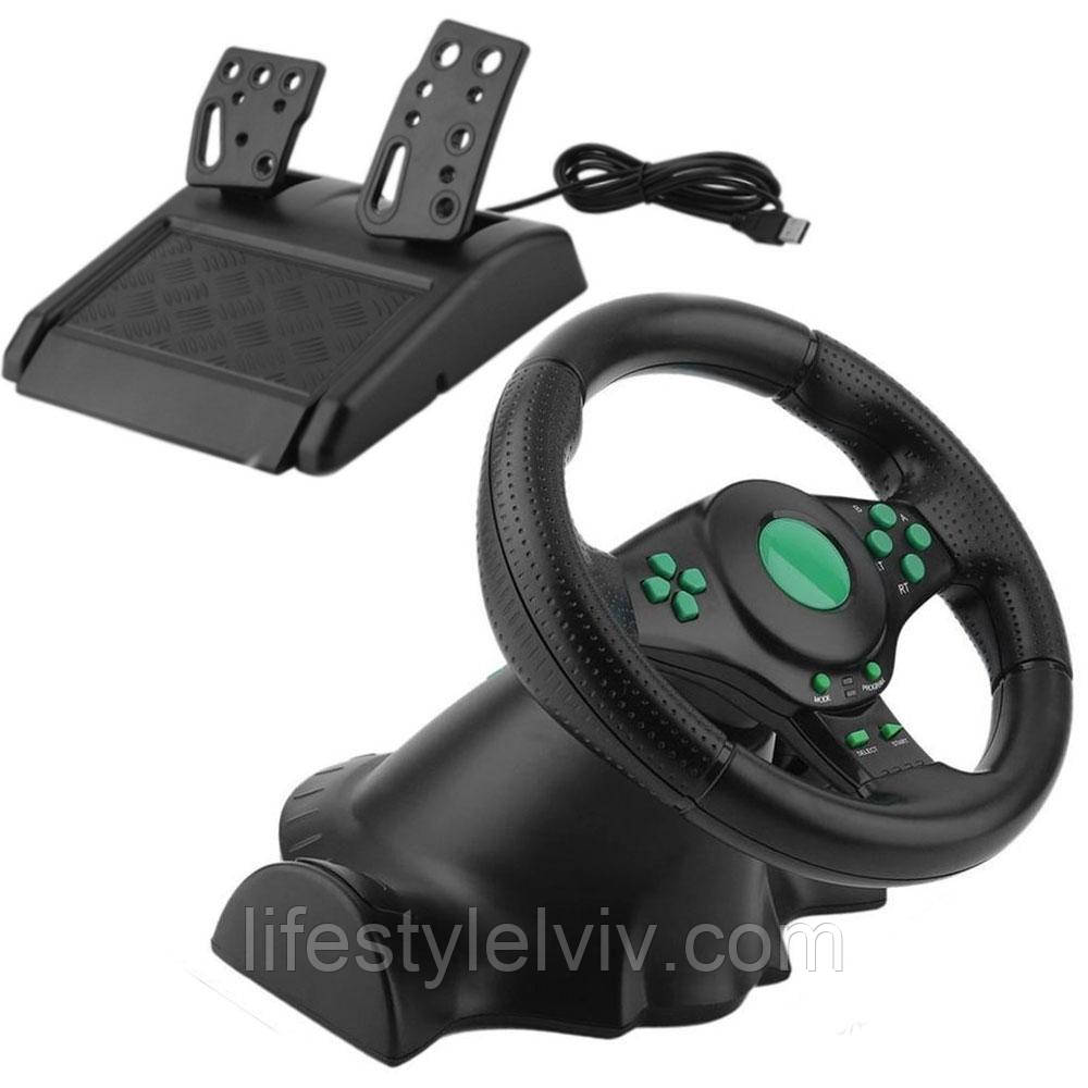 Ігрове кермо з педалями 3в1 Vibrating Wheel/ Мультимедійне універсальне кермо для ПК, фото 1