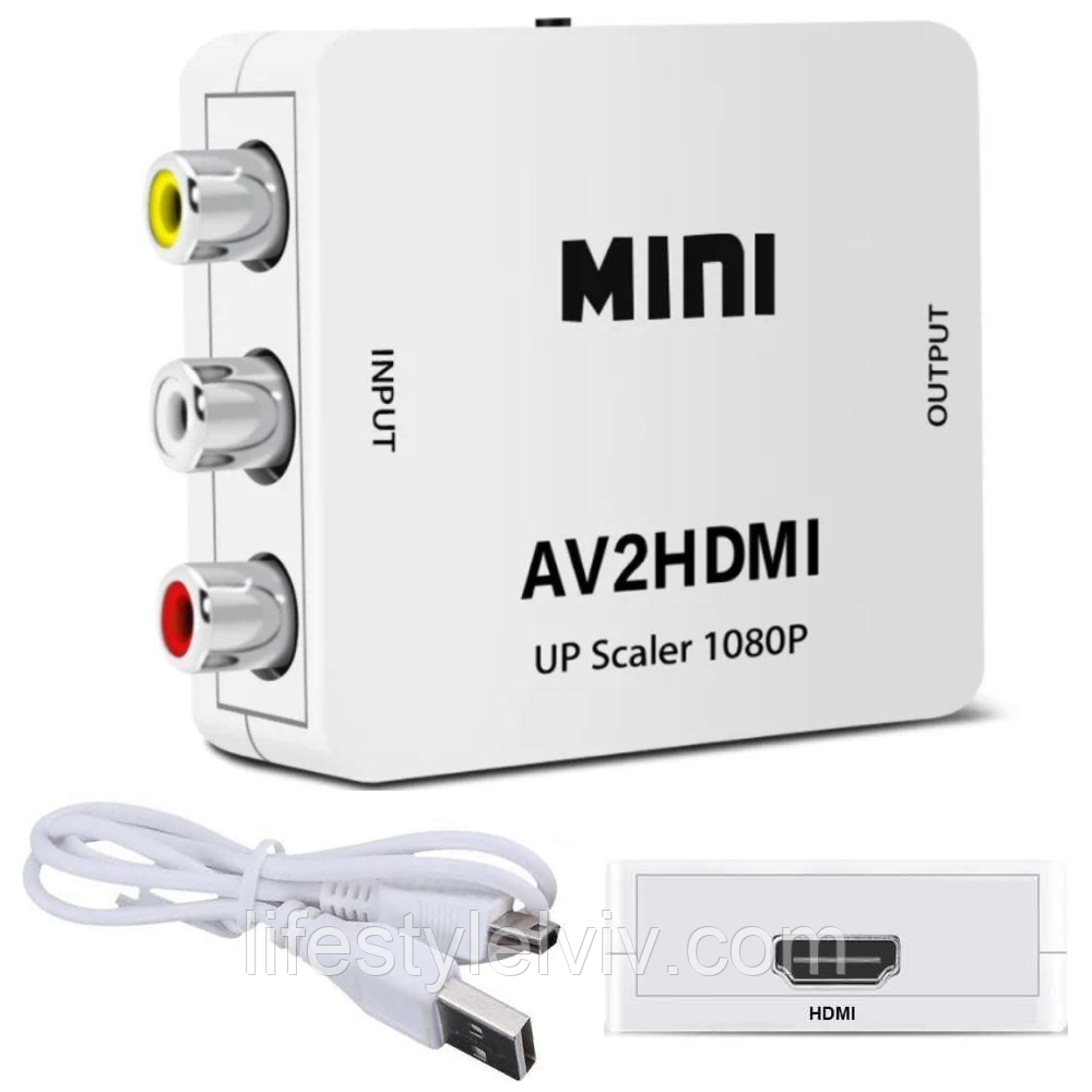 Конвертер AV в HDMI / Перехідник адаптер з AV RCA FullHD тюльпани зі звуком / Конвертер відеосигналу, фото 1