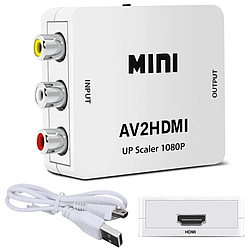 Конвертер AV в HDMI / Перехідник адаптер з AV RCA FullHD тюльпани зі звуком / Конвертер відеосигналу