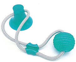 Іграшка для собак канат на присосці з м'ячем блакитний