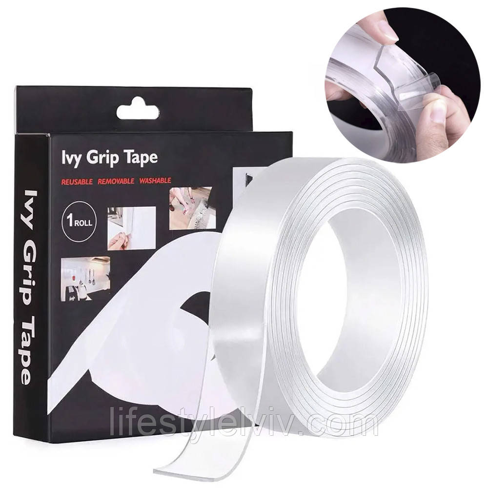 Багаторазова стрічка кріплення IVY GRIP TAPE, 1 M / Надсильна двостороння клейка стрічка скотч, фото 1