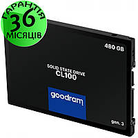 SSD диск 480 Гб Goodram CL100 Gen.3, 2.5" SATA III 3D NAND TLC, ссд накопитель для ноутбука и ПК (компьютера)