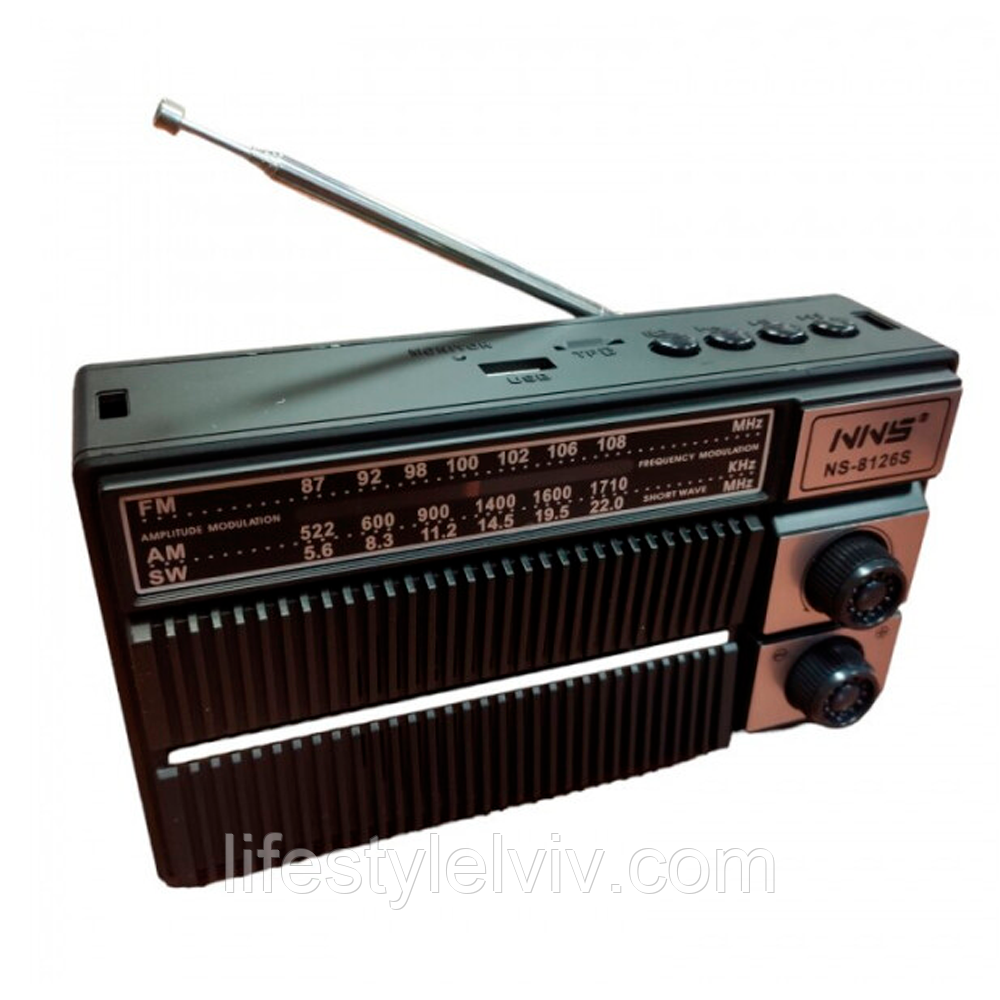 Радіоприймач EL-NS 8126S, із сонячною панеллю, FM, USB, MicroSD + ліхтарик / Акумуляторне радіо