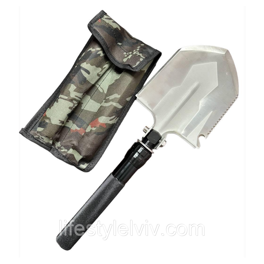 Саперна лопата 59 см у камуфляжному чохлі / Багатофункціональна туристична лопатка / Похідна лопата, фото 1