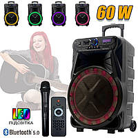Потужна акустична система Goldteller 6025GT Bluetooth колонка валізу на 60BT з караоке мікрофоном і пультом