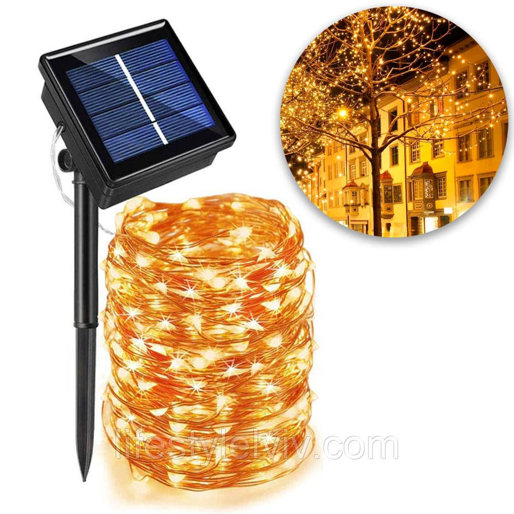 Гірлянда вулична на сонячній батареї 6,5 м на 100 LED, EL-2143 "Крапля роси"/Світолодна гірлянда на вулицю