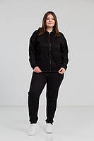 Костюм женский спортивный черный замшевый с капюшоном большого размера 50