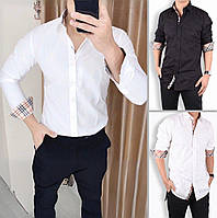 Рубашка мужская классическая хлопковая с длинным рукавом демисезонная, белая, черная, размер S, M, L, XL