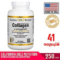 Коллаген + Витамин С, California Gold Nutrition, Тип 1 и 3, Hydrolyzed Collagen Peptides + Vitamin C, 250