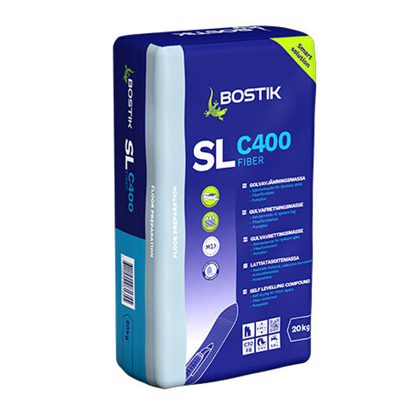 Суміш BOSTIK SL C400 FIBER самовирівнювальна швидковисихна цементна маса, армована волокнами, 20 кг