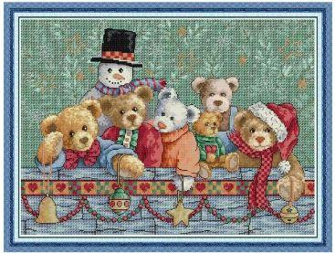 Набір для вишивання за нанесеною на канву схемою "Christmas Brown Bear Cartoon". AIDA 14CT printed 46*36 см