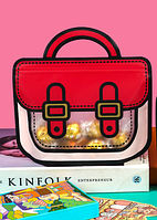 Пакет zip прозорий харчовий Портфель червоний з ручкою, дитячий пакет-сумочка з зип застібкою 14.5х19,5х5 см