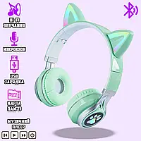 Дитячі бездротові навушники Заячі вушка 15ME Bluetooth/підсвітка/плеєр/MicroSD/дзвінки Mint