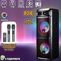 Потужна портативна акустична система +2 караоке мікрофона HS-TD1298-80W (12"х2) з RGB-підсвіткою